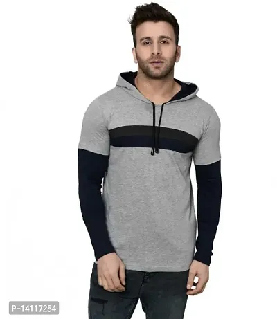 RiseMax Striped Multicolor Full Sleeve Hoodie Regular Fit T-Shirts For Men-thumb0