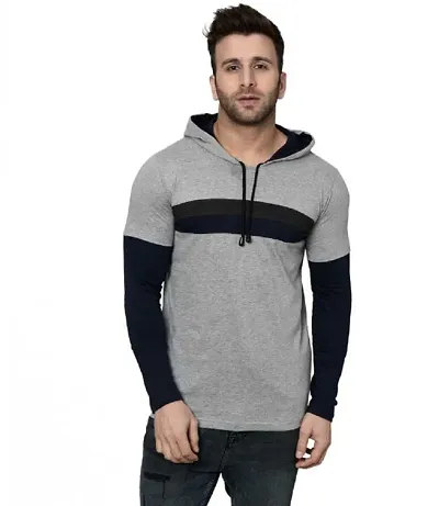 Self Pattern Cotton Blend Hooded T Shirt