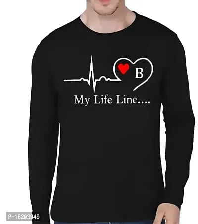 RiseMax Typography Printed Black Color Full Sleeves Round Neck T-Shirts For Men ( life line t shirt )-thumb0