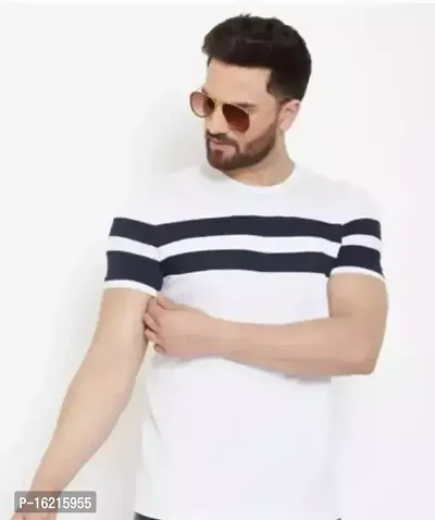 RiseMax Striped White Color Half Sleeves Round Neck T-Shirts For Men-thumb0