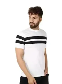 RiseMax Striped White Color Half Sleeves Round Neck T-Shirts For Men-thumb1