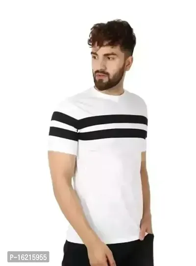 RiseMax Striped White Color Half Sleeves Round Neck T-Shirts For Men-thumb2