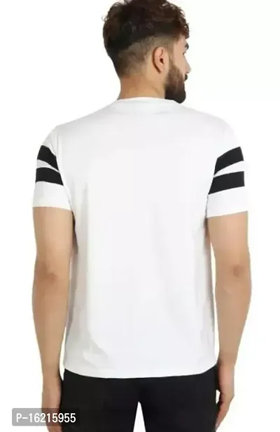 RiseMax Striped White Color Half Sleeves Round Neck T-Shirts For Men-thumb3