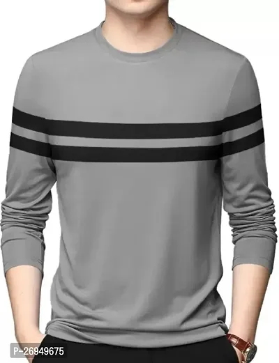 RiseMax Grey Color Striped Multicolor Round Neck Full Sleeve Regular Fit T-Shirts For Men