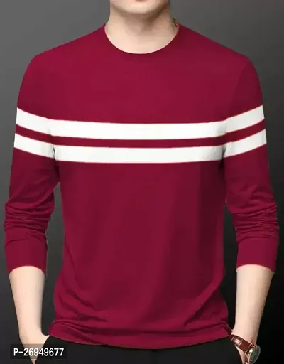 RiseMax Maroon Color Striped Multicolor Round Neck Full Sleeve Regular Fit T-Shirts For Men-thumb0