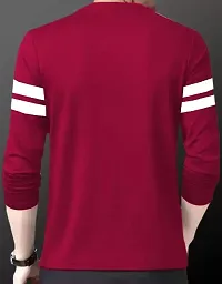 RiseMax Maroon Color Striped Multicolor Round Neck Full Sleeve Regular Fit T-Shirts For Men-thumb1