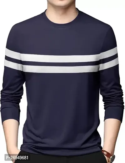 RiseMax Navy Blue Color Striped Multicolor Round Neck Full Sleeve Regular Fit T-Shirts For Men