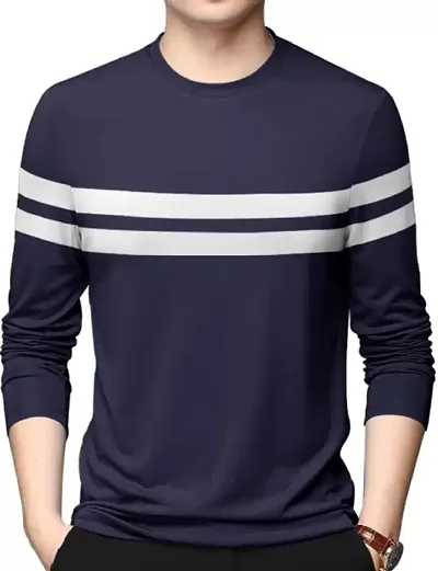 HEATHEX Men's Cotton Blend Striped Round Neck Full Sleeve T-Shirt