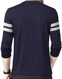 RiseMax Navy Blue Color Striped Multicolor Round Neck Full Sleeve Regular Fit T-Shirts For Men-thumb1