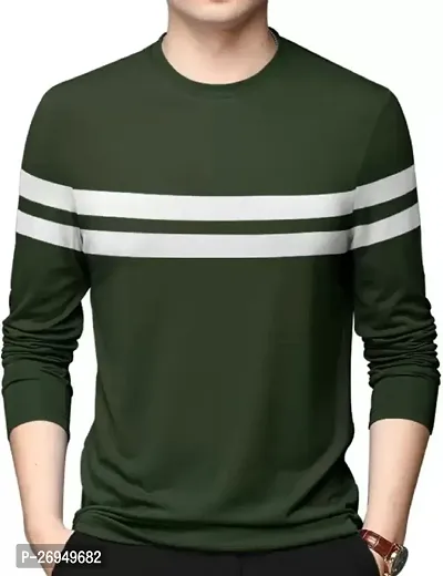 RiseMax Olive Color Striped Multicolor Round Neck Full Sleeve Regular Fit T-Shirts For Men-thumb0