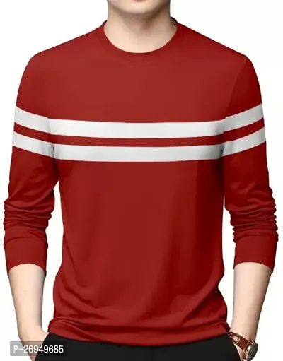 RiseMax Red Color Striped Multicolor Round Neck Full Sleeve Regular Fit T-Shirts For Men