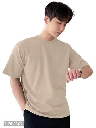 Solid Beige Color Oversized T-Shirts For Men-thumb0