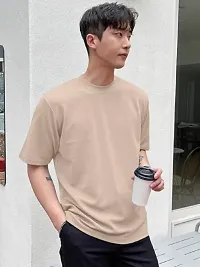 Solid Beige Color Oversized T-Shirts For Men-thumb2