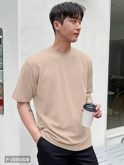 Solid Beige Color Oversized T-Shirts For Men-thumb3