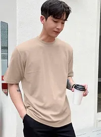 Solid Beige Color Oversized T-Shirts For Men-thumb3