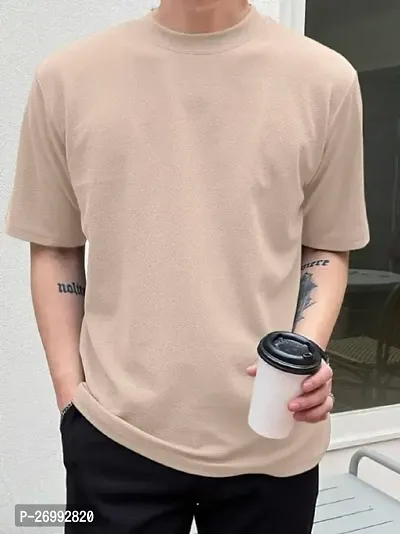 Solid Beige Color Oversized T-Shirts For Men-thumb5