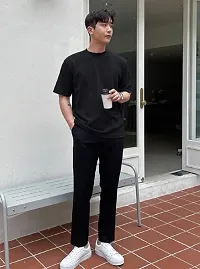 Solid Black Color Oversized T-Shirts For Men-thumb3