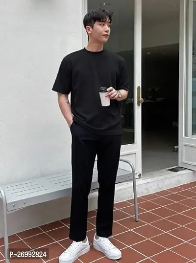 Solid Black Color Oversized T-Shirts For Men-thumb4