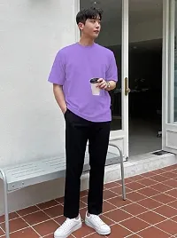 Solid Lavender Color Oversized T-Shirts For Men-thumb3