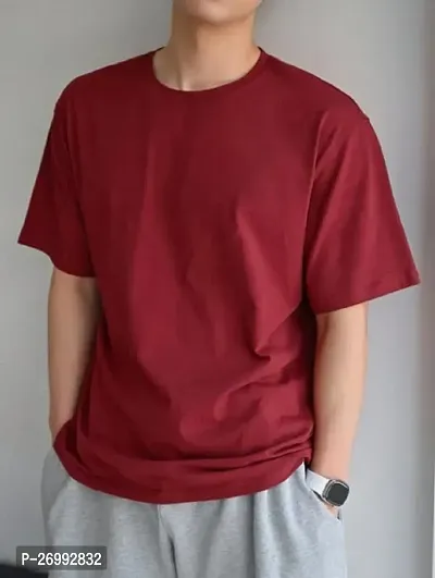 Solid Color Maroon Oversized T-Shirts For Men-thumb3