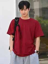 Solid Color Maroon Oversized T-Shirts For Men-thumb4