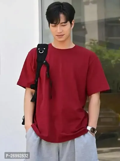 Solid Color Maroon Oversized T-Shirts For Men-thumb5