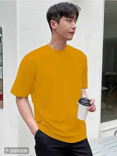 Solid Mustard Color Oversized T-Shirts For Men-thumb3