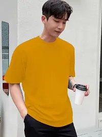 Solid Mustard Color Oversized T-Shirts For Men-thumb3