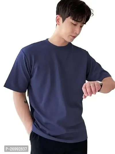 Solid Navy Blue Color Oversized T-Shirts For Men