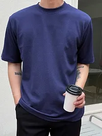 Solid Navy Blue Color Oversized T-Shirts For Men-thumb3