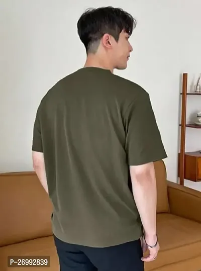 Solid Olive Color Oversized T-Shirts For Men-thumb2