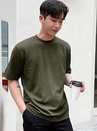 Solid Olive Color Oversized T-Shirts For Men-thumb2