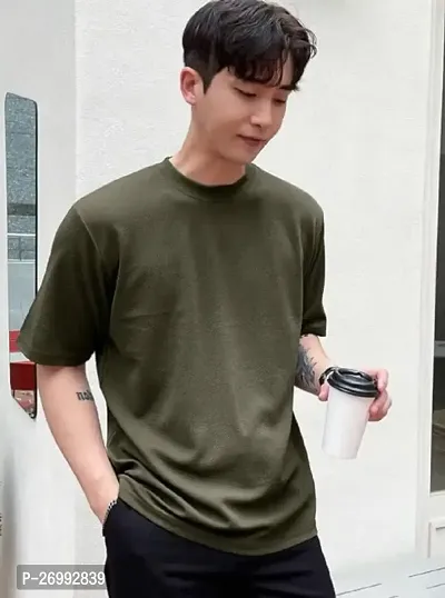 Solid Olive Color Oversized T-Shirts For Men-thumb3