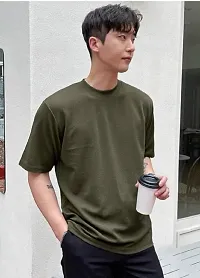 Solid Olive Color Oversized T-Shirts For Men-thumb3