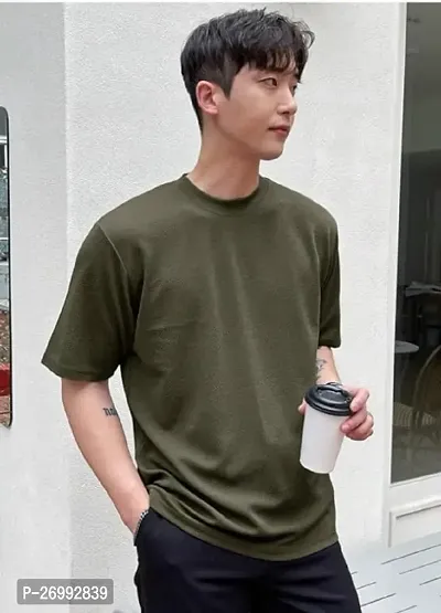 Solid Olive Color Oversized T-Shirts For Men-thumb4