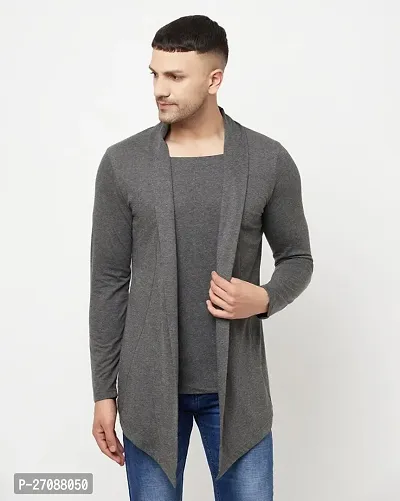 Classic Cotton Blend Solid Dark Grey Color Shrug for Men-thumb0