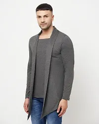 Classic Cotton Blend Solid Dark Grey Color Shrug for Men-thumb1