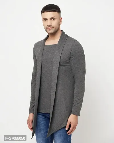 Classic Cotton Blend Solid Dark Grey Color Shrug for Men-thumb2