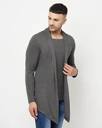 Classic Cotton Blend Solid Dark Grey Color Shrug for Men-thumb2