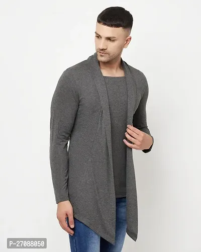 Classic Cotton Blend Solid Dark Grey Color Shrug for Men-thumb3