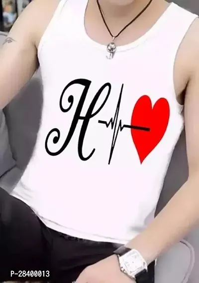 Typography Printed White Color Scoop Neck Vest For Mens-thumb0