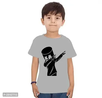 Stylish Grey Polyester Printed Tshirt For Boys