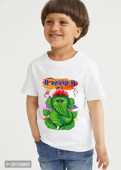 Stylish White Polyester Printed Tshirt For Boys