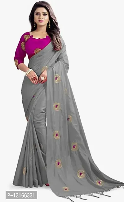 Stylish Silk Blend Grey Woven Design Saree with Blouse piece For Women-thumb0