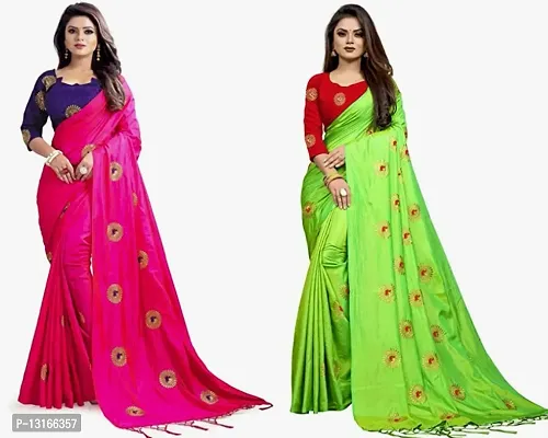 Stylish Silk Blend Multicoloured Woven Design Saree with Blouse piece For Women Pack Of 2-thumb0