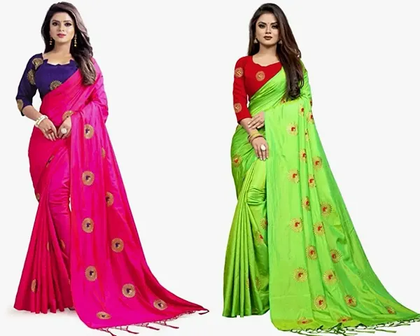 Stylish Silk Blend Woven Design Saree with Blouse piece For Women Pack Of 2