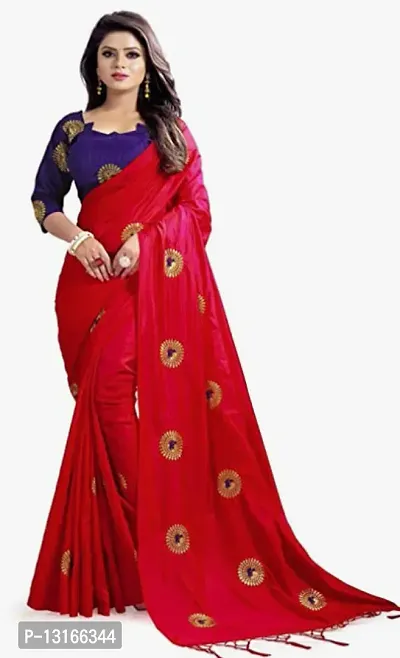 Stylish Silk Blend Red Woven Design Saree with Blouse piece For Women