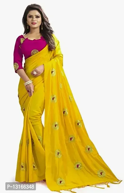 Stylish Silk Blend Yellow Woven Design Saree with Blouse piece For Women-thumb0