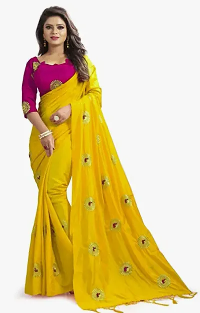 NOTABILIA Women's Banarasi Silk Saree With Unstitched Blouse Piece (Yellow)