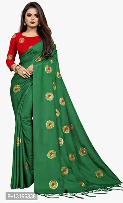 Stylish Silk Blend Green Woven Design Saree with Blouse piece For Women-thumb0